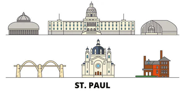 Estados Unidos, St. Paul plana monumentos vector ilustración. Estados Unidos, St. Paul ciudad con lugares de interés turístico famosos, horizonte, diseño . — Vector de stock