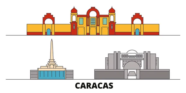 Venezuela, Caracas hito plano vector ilustración. Venezuela, Caracas ciudad con famosos lugares de interés turístico, skyline, diseño . — Vector de stock