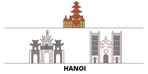 Vietnam, Hanoi plana monumentos vector ilustración. Vietnam, ciudad de la línea de Hanoi con lugares de interés turístico famosos, horizonte, diseño . — Vector de stock