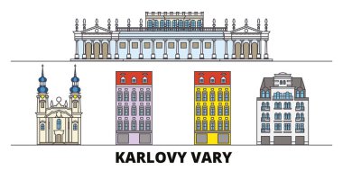 Çek Cumhuriyeti, Karlovy Vary düz yerlerinden illüstrasyon vektör. Çek Cumhuriyeti, Karlovy Vary satır şehir ünlü seyahat yerler, manzarası, tasarım ile. 