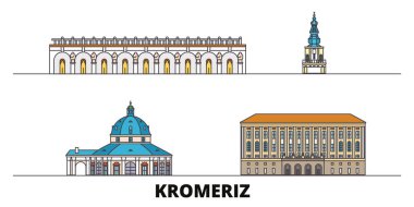 Çek Cumhuriyeti, Kromeriz düz yerlerinden illüstrasyon vektör. Çek Cumhuriyeti, Kromeriz satır şehir ünlü seyahat yerler, manzarası, tasarım ile. 