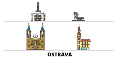 Çek Cumhuriyeti, Ostrava simge vektör çizim düz. Çek Cumhuriyeti, Ostrava satır şehir ünlü seyahat yerler, manzarası, tasarım ile. 