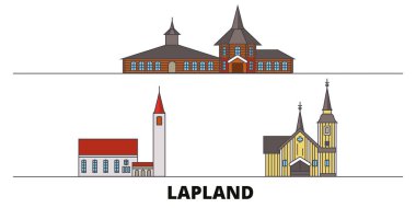 Finlandiya, Lapland düz yerlerinden illüstrasyon vektör. Finlandiya, Lapland satır şehir ünlü seyahat yerler, manzarası, tasarım ile. 