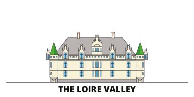 Fransa, Loire Valley Landmark simge vektör çizim düz. Fransa, Loire Valley Simgesel Yapı satır şehir ünlü seyahat yerler, manzarası, tasarım ile. 
