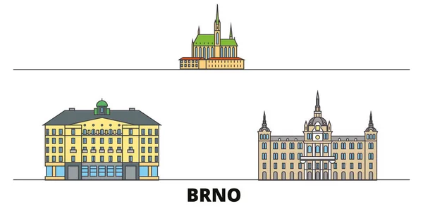 República Checa, ilustración vectorial de monumentos planos de Brno. República Checa, Brno line city con lugares de interés turístico famosos, horizonte, diseño . — Vector de stock