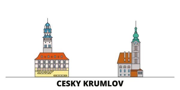 Czech Republic, Cesky Krumlov flat landmarks vector illustration. República Checa, Cesky Krumlov linha da cidade com vistas famosas do curso, skyline, projeto . — Vetor de Stock