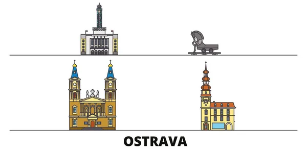 Czech Republic, Ostrava flat landmarks vector illustration. República Checa, Ostrava linha da cidade com vistas famosas do curso, skyline, projeto . — Vetor de Stock
