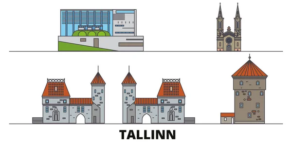 Estonia, Tallinn płaski ilustracja wektorowa zabytki. Estonia, Tallinn city line z podróży słynne zabytki, skyline, projektowanie. — Wektor stockowy