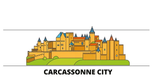 France, Carcassonne Illustration vectorielle de repères plats de la ville. France, Carcassonne Ville de ligne avec des sites touristiques célèbres, skyline, design . — Image vectorielle