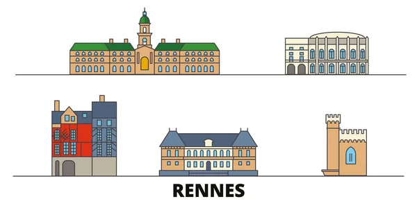 France, Rennes flat landmarks vector illustration. Francia, Rennes line city con lugares de interés turístico famosos, horizonte, diseño . — Vector de stock