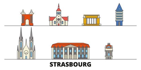 Francia, Estrasburgo hito plano vector ilustración. Francia, Estrasburgo ciudad con lugares de interés turístico famosos, horizonte, diseño . — Vector de stock