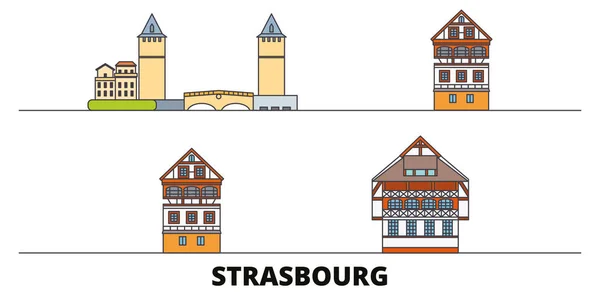 Francia, Estrasburgo Ilustración vectorial de monumentos planos. Francia, Estrasburgo Ciudad con lugares de interés turístico famosos, horizonte, diseño . — Vector de stock