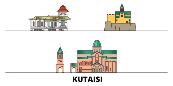Georgia, Kutaisi plana hito vector ilustración. Georgia, Kutaisi ciudad línea con lugares de interés turístico famosos, horizonte, diseño . — Vector de stock