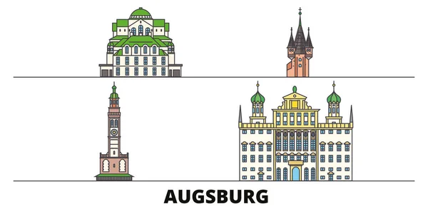 Alemania, Augsburgo hito plano vector ilustración. Alemania, Augsburgo línea de la ciudad con lugares de interés turístico famosos, horizonte, diseño . — Vector de stock