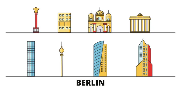 Alemania, Berlín Ilustración vectorial de monumentos planos de la ciudad. Alemania, Berlín Ciudad línea de la ciudad con lugares de interés turístico famosos, horizonte, diseño . — Vector de stock