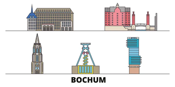 Alemania, Bochum plana hito vector ilustración. Alemania, ciudad de Bochum line con lugares de interés turístico famosos, horizonte, diseño . — Vector de stock