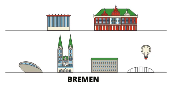 Alemania, Bremen plana monumentos vector ilustración. Alemania, Bremen ciudad línea con lugares de interés turístico famosos, horizonte, diseño . — Vector de stock