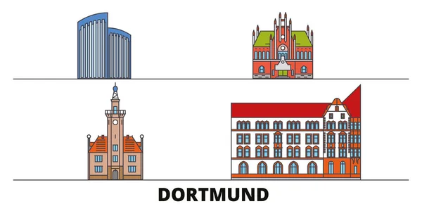 Alemania, Dortmund plana hito vector ilustración. Alemania, Dortmund line city con lugares de interés turístico famosos, horizonte, diseño . — Archivo Imágenes Vectoriales