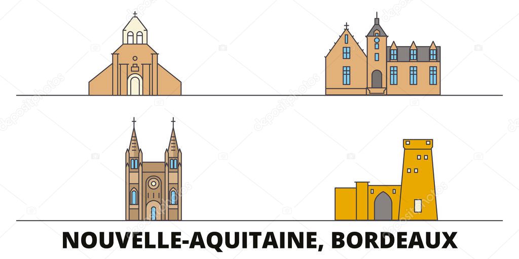 France, Bordeaux flat landmarks vector illustration. France, Bordeaux line city with famous travel sights, skyline, design. 
