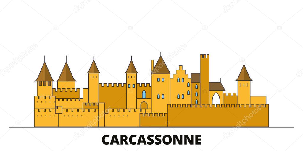 France, Carcassonne Landmark flat landmarks vector illustration. France, Carcassonne Landmark line city with famous travel sights, skyline, design. 