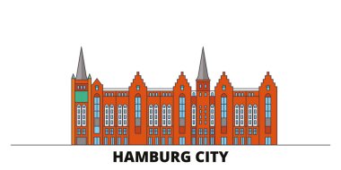 Almanya, Hamburg City düz yerlerinden illüstrasyon vektör. Almanya, Hamburg City hattı şehir ünlü seyahat yerler, manzarası, tasarım ile. 