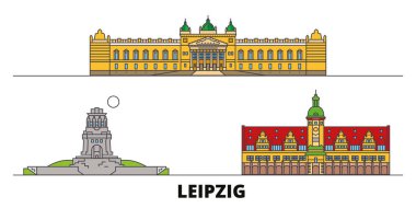 Almanya, Leipzig simge vektör çizim düz. Almanya, Leipzig satır şehir ünlü seyahat yerler, manzarası, tasarım ile. 