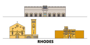Yunanistan, Rhodes düz yerlerinden illüstrasyon vektör. Yunanistan, Rhodes satır şehir ünlü seyahat yerler, manzarası, tasarım ile. 