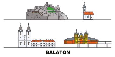 Macaristan, Balaton düz yerlerinden illüstrasyon vektör. Macaristan, Balaton satır şehir ünlü seyahat yerler, manzarası, tasarım ile. 