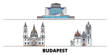Macaristan, Budapest City düz yerlerinden illüstrasyon vektör. Macaristan, Budapest City hattı şehir ünlü seyahat yerler, manzarası, tasarım ile. 