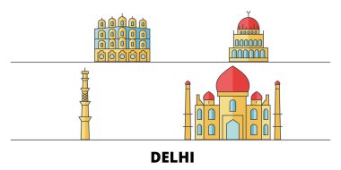 Hindistan, Delhi şehri düz yerlerinden illüstrasyon vektör. Hindistan, Delhi hattı kenti ile ünlü seyahat yerler, manzarası, tasarım. 