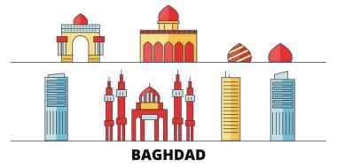 Irak, Bağdat simge vektör çizim düz. Irak, Bağdat hattı şehir ünlü seyahat yerler, manzarası, tasarım ile. 