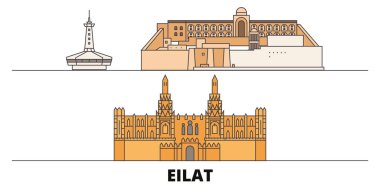 İsrail, Eilat düz yerlerinden illüstrasyon vektör. İsrail, Eilat satır şehir ünlü seyahat yerler, manzarası, tasarım ile. 