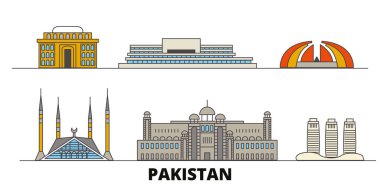 Pakistan, Islamabad flat landmarks vector illustration. Pakistan, Islamabad line city with famous travel sights, skyline, design.  clipart