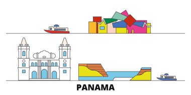 Panama düz yerlerinden illüstrasyon vektör. Panama satır şehir ünlü seyahat yerler, manzarası, tasarım ile. 