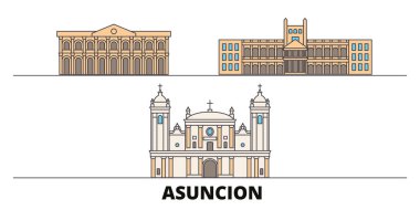 Paraguay, Asuncion simge vektör çizim düz. Paraguay, Asuncion satır şehir ünlü seyahat yerler, manzarası, tasarım ile. 