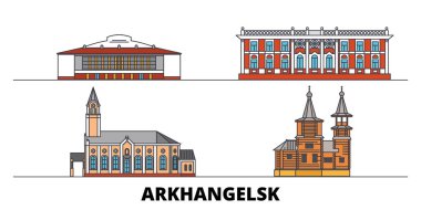 Rusya, Arkhangelsk simge vektör çizim düz. Rusya, Arkhangelsk satır şehir ünlü seyahat yerler, manzarası, tasarım ile. 