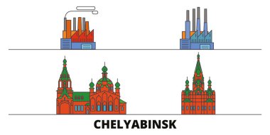 Rusya, Chelyabinsk simge vektör çizim düz. Rusya, Chelyabinsk satır şehir ünlü seyahat yerler, manzarası, tasarım ile. 