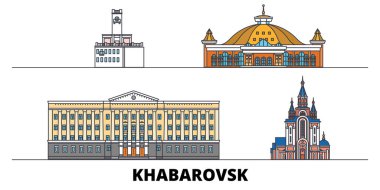 Rusya, Khabarovsk simge vektör çizim düz. Rusya, Khabarovsk iç hat şehir ünlü seyahat yerler, manzarası, tasarım ile. 