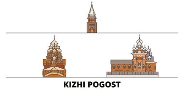 Rusya, Kizhi Pogost düz yerlerinden illüstrasyon vektör. Rusya, Kizhi Pogost hattı şehir ünlü seyahat yerler, manzarası, tasarım ile. 