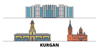 Rusya, Kurgan düz yerlerinden illüstrasyon vektör. Rusya, Kurgan satır şehir ünlü seyahat yerler, manzarası, tasarım ile. 