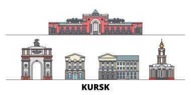 Rusya, Kursk simge vektör çizim düz. Rusya, Kursk satır şehir ünlü seyahat yerler, manzarası, tasarım ile. 