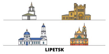 Rusya, Lipetsk simge vektör çizim düz. Rusya, Lipetsk satır şehir ünlü seyahat yerler, manzarası, tasarım ile. 
