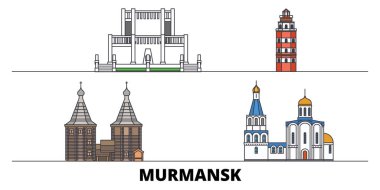 Rusya, Murmansk simge vektör çizim düz. Rusya, Murmansk satır şehir ünlü seyahat yerler, manzarası, tasarım ile. 