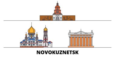 Rusya, Novokuznetsk simge vektör çizim düz. Rusya, Novokuznetsk satır şehir ünlü seyahat yerler, manzarası, tasarım ile. 