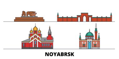 Rusya, Noyabrsk düz yerlerinden illüstrasyon vektör. Rusya, Noyabrsk satır şehir ünlü seyahat yerler, manzarası, tasarım ile. 