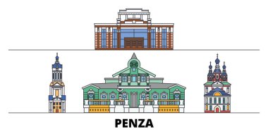 Rusya, Penza simge vektör çizim düz. Rusya, Penza satır şehir ünlü seyahat yerler, manzarası, tasarım ile. 