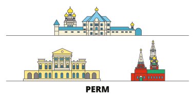 Rusya, perma simge vektör çizim düz. Rusya, perma satır şehir ünlü seyahat yerler, manzarası, tasarım ile. 