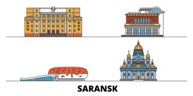 Rusya, Saransk simge vektör çizim düz. Rusya, Saransk satır şehir ünlü seyahat yerler, manzarası, tasarım ile. 