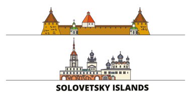 Rusya, Solovetsky Adaları düz yerlerinden illüstrasyon vektör. Rusya, Solovetsky Adaları satır şehir ünlü seyahat yerler, manzarası, tasarım ile. 