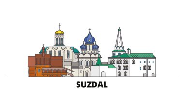 Rusya, Suzdal şehir düz yerlerinden illüstrasyon vektör. Rusya, Suzdal satır kenti ile ünlü seyahat yerler, manzarası, tasarım. 